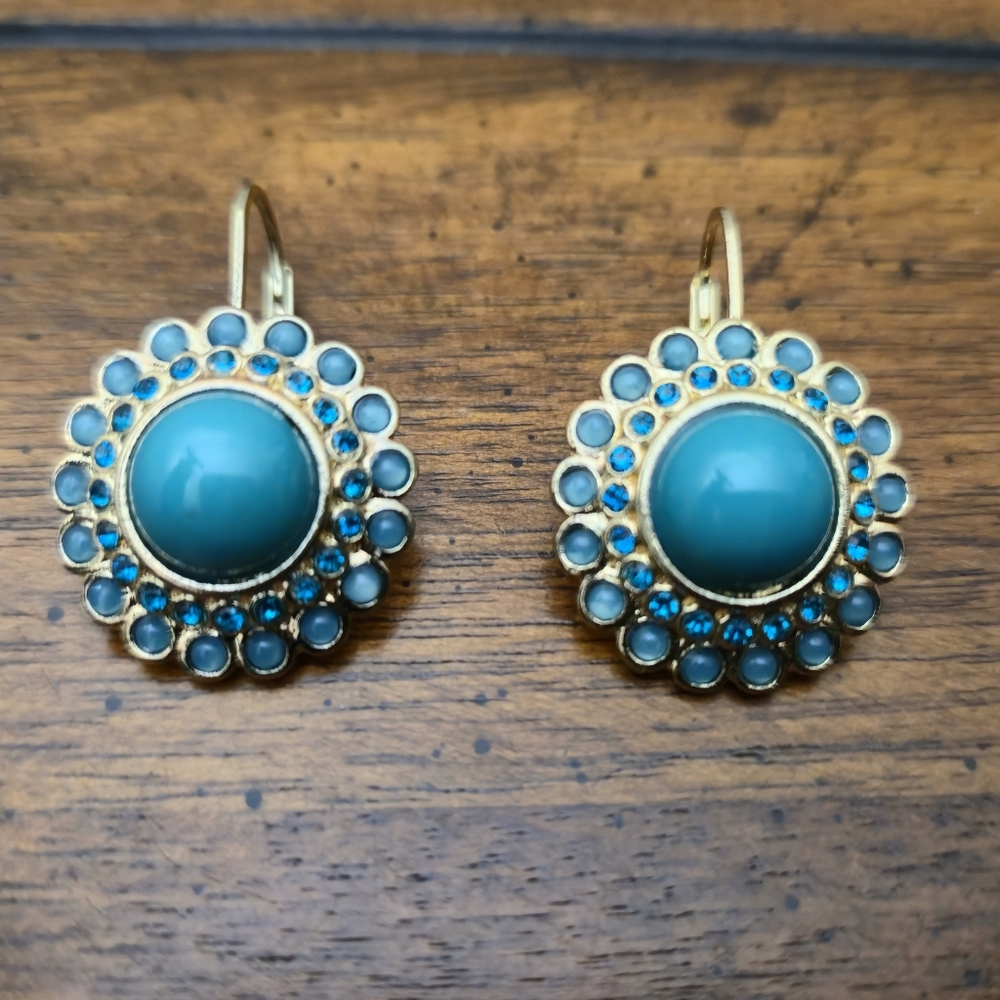 Banana Republic Gold And Turquoise Blue Drop Earrings - Picture 3 of 11